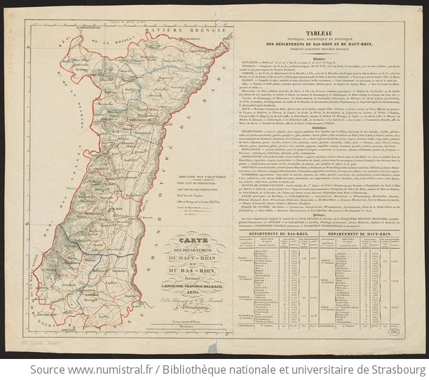 Carte Des Departements Du Haut Rhin Et Du Bas Rhin Formant L Ancienne Province D Alsace Numistral