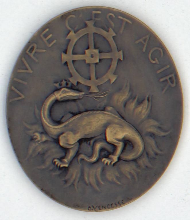 Médaille représentant Jules Siegfried et une salamandre