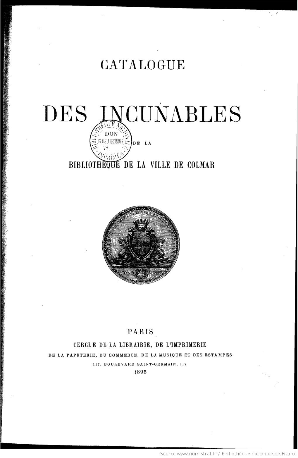 Catalogue des incunables de la ville de Colmar