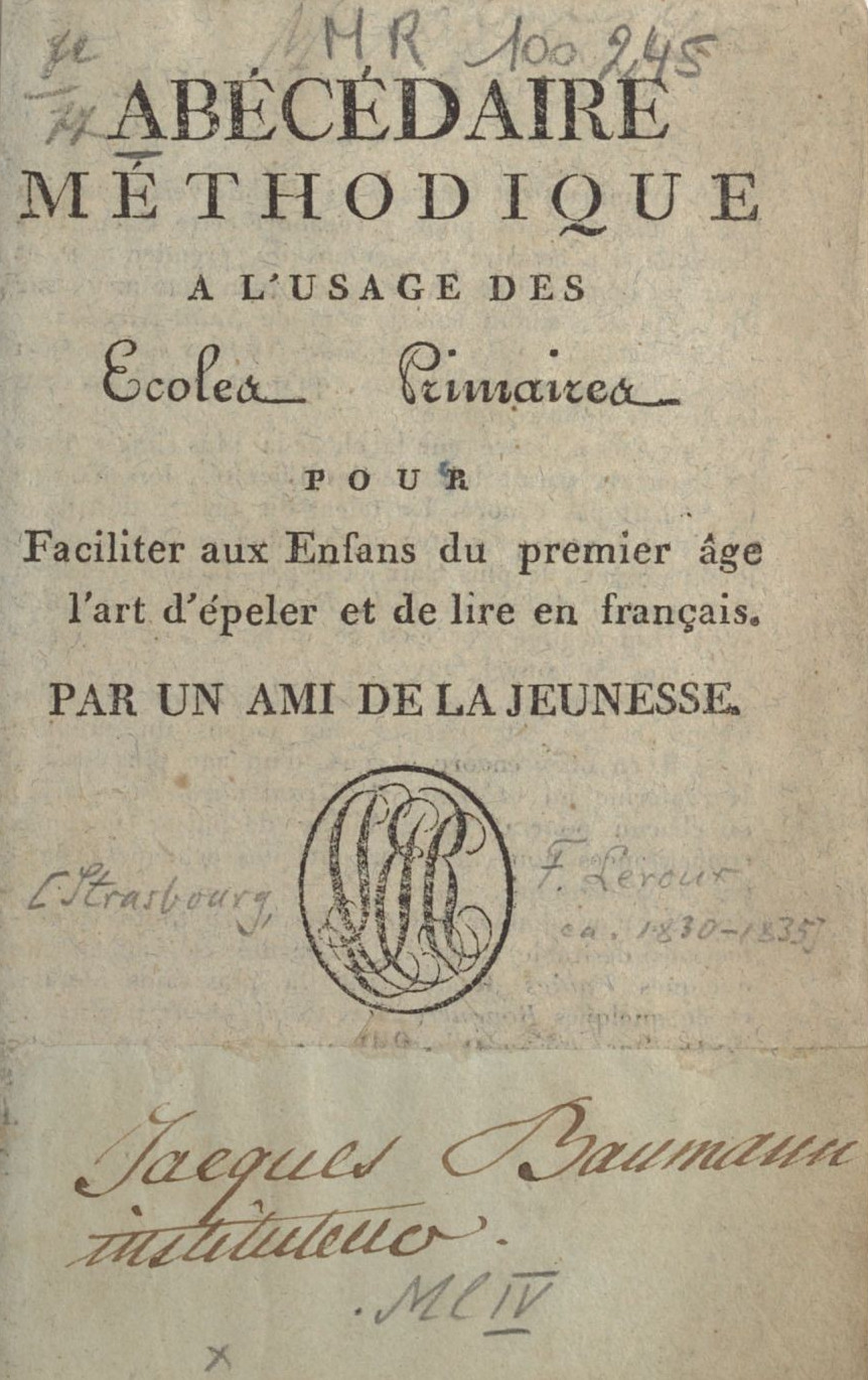 Abécédaire méthodique à l'usage des Ecoles Primaires