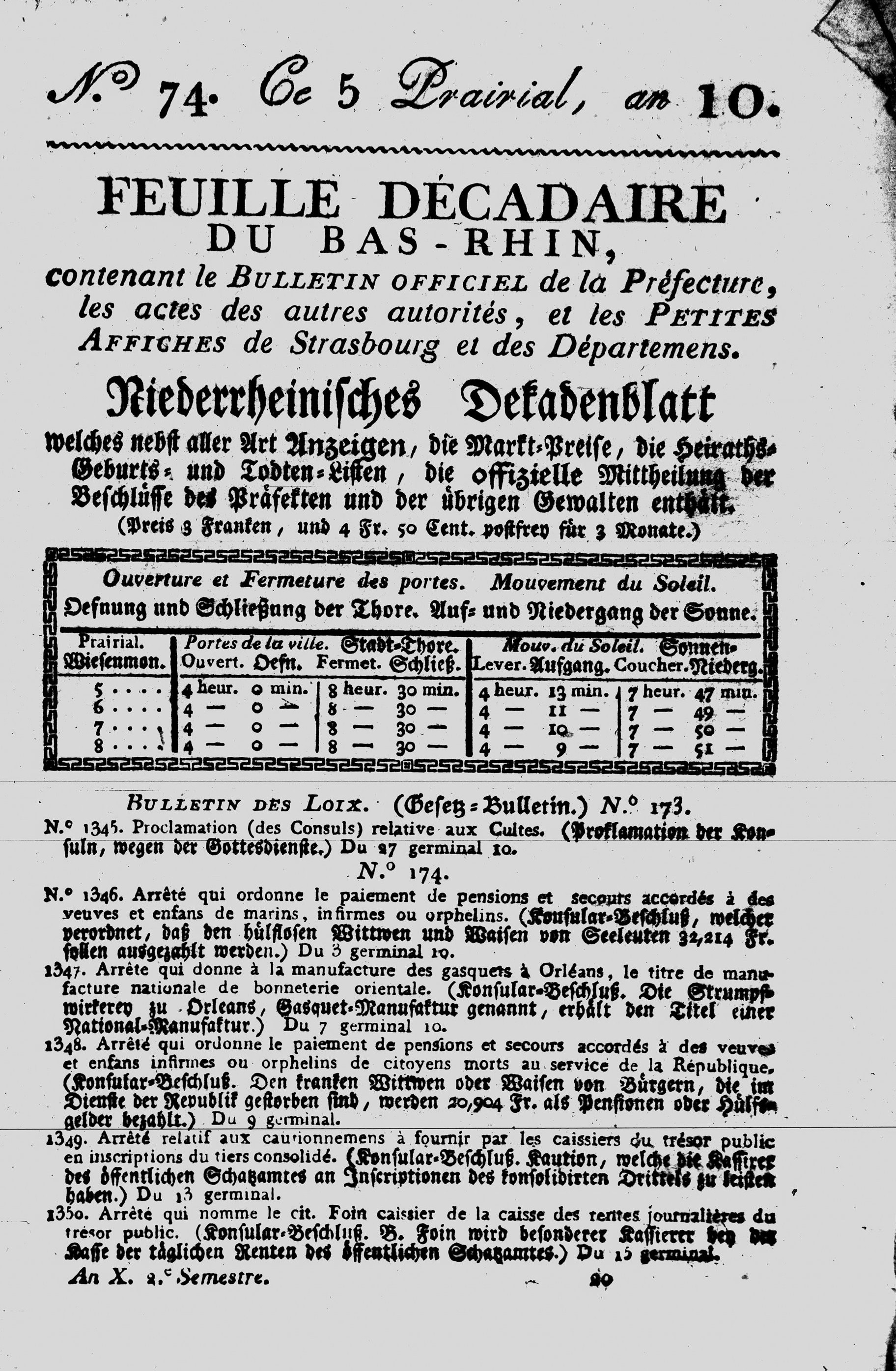 Feuille décadaire du Bas-Rhin, 25 mai 1802
