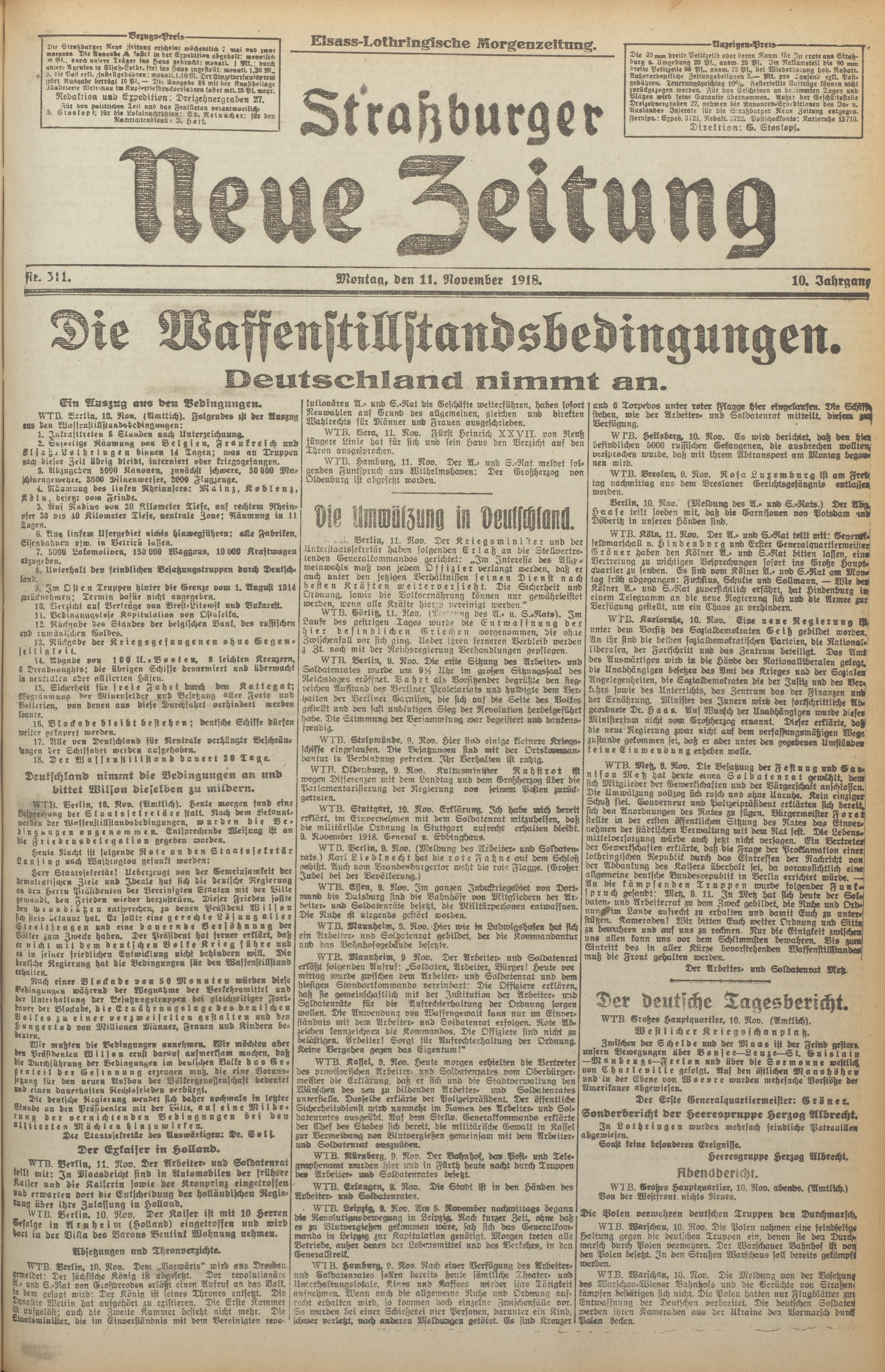 Strassburger Neue Zeitung - 11 nov 1918