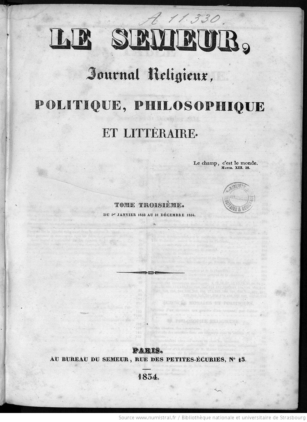 Le Semeur tome 3 (1834)