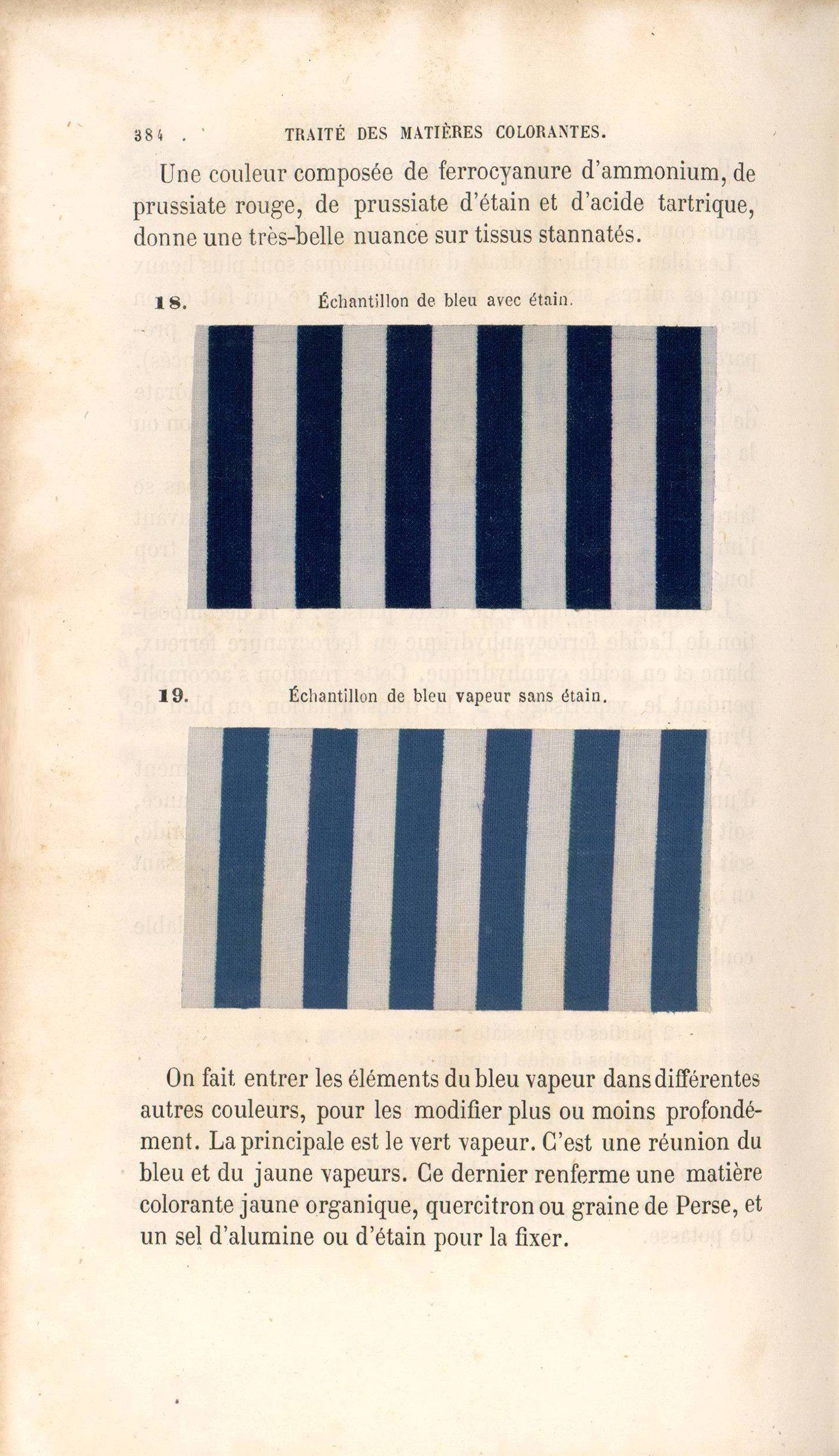 Echantillons de tissu dans le Traité des matières colorantes comprenant leurs applications à la teinture et à l'impression de Schützenberger