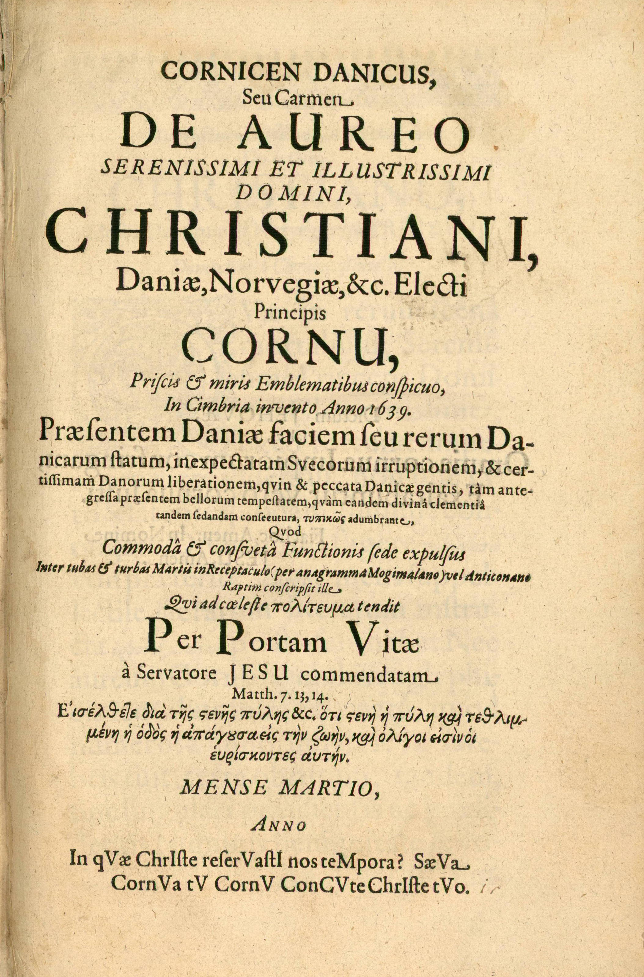 Cornicen Danicus, seu Carmen de aureo serenissimi et illustrissimi Domini Christiani