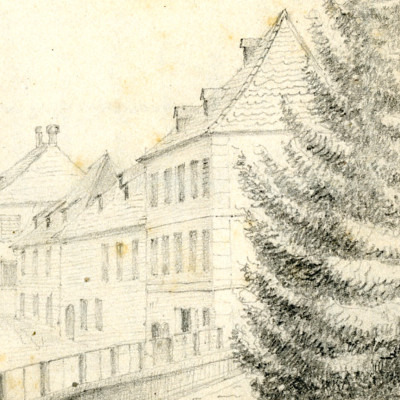 Représentation d'un village dans les carnets de Joseph Koechlin-Schlumberger 