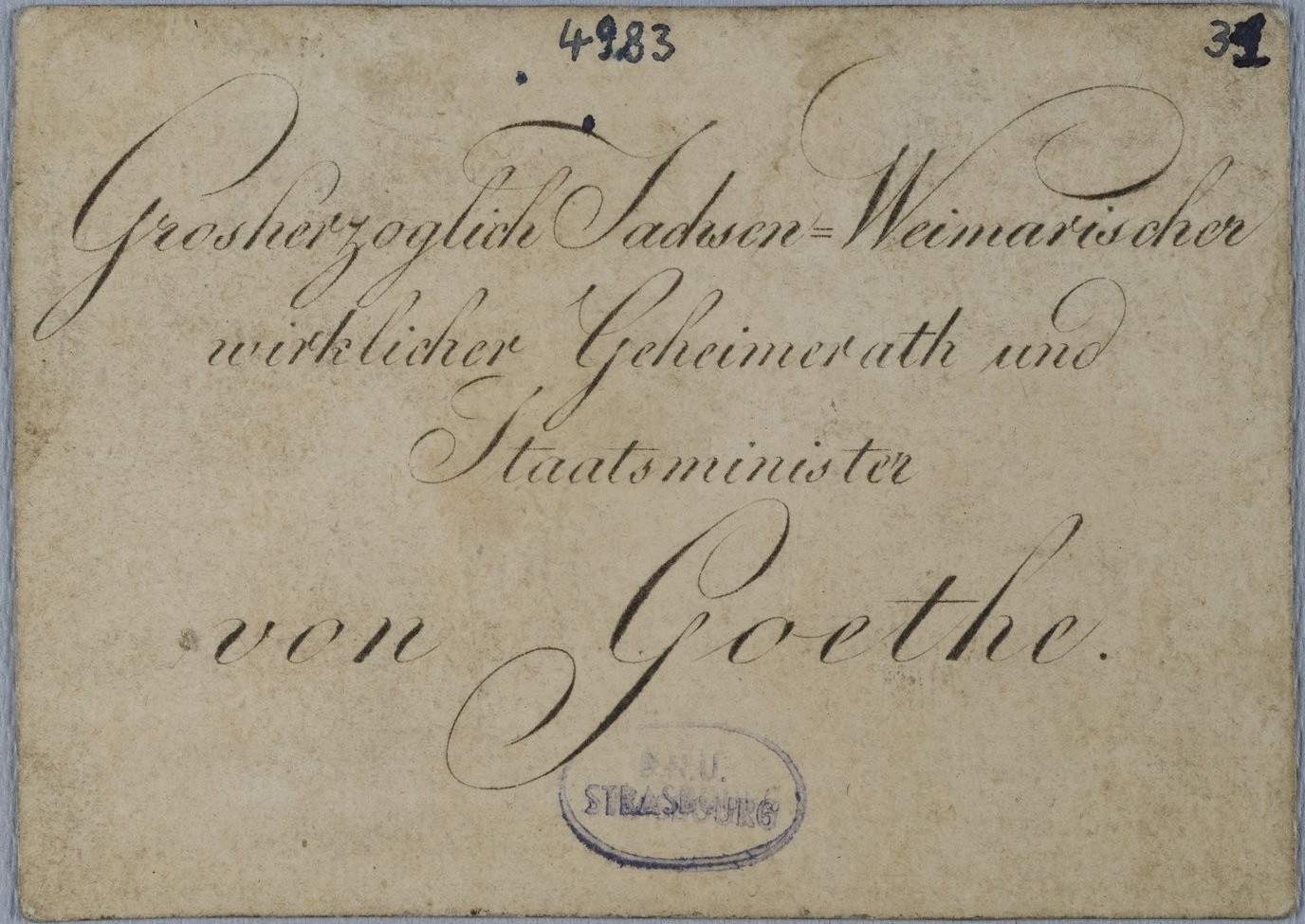 Détail de la chemise cartonnée renfermant le lot de lettres de Goethe et de ses correspondants
