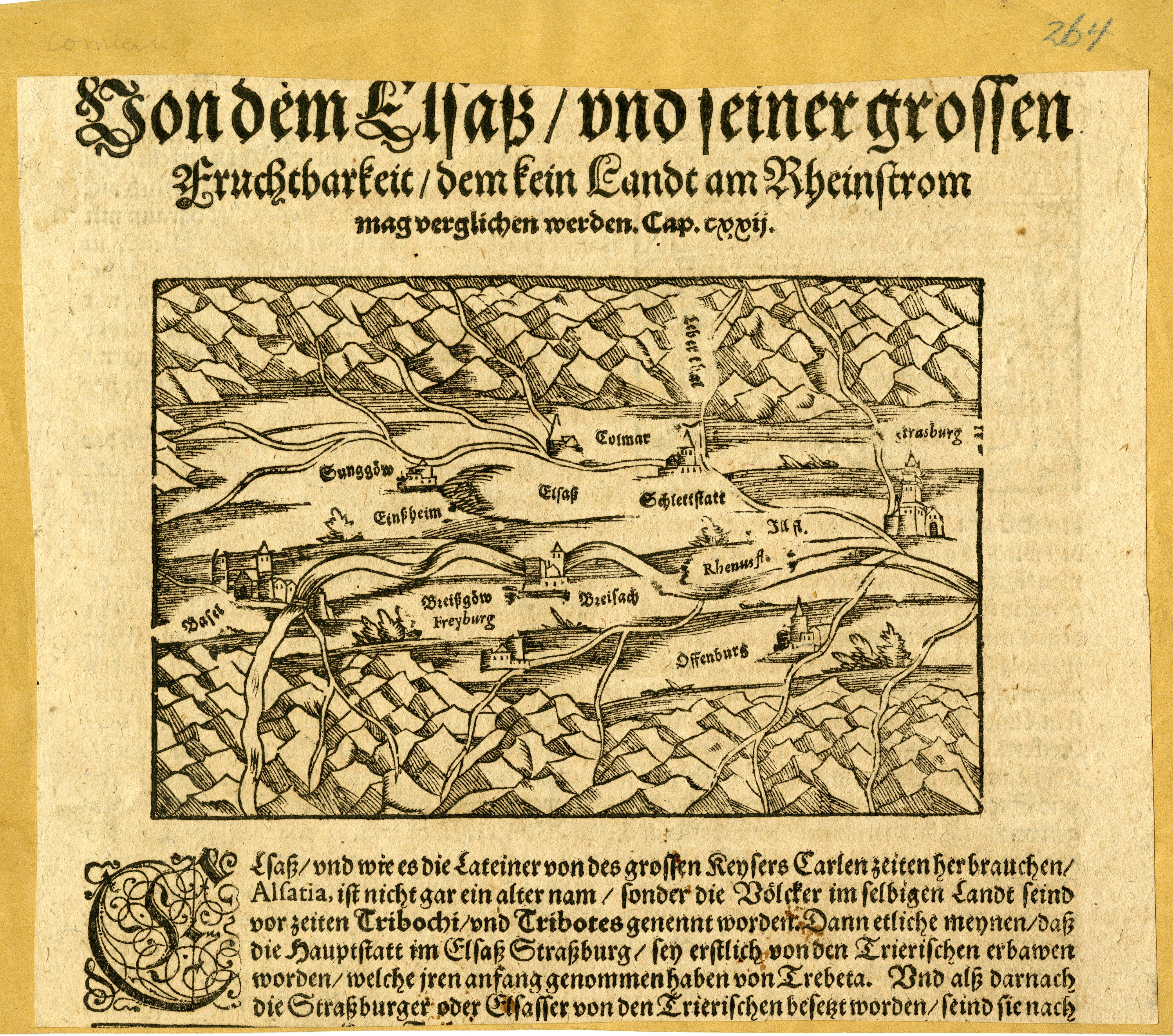 “Von dem Elsass und seiner grossen Fruchtbarkeit dem kein Landt am Rheinstrom mag vergliechen werden”, Cosmographia Universalis, Bâle