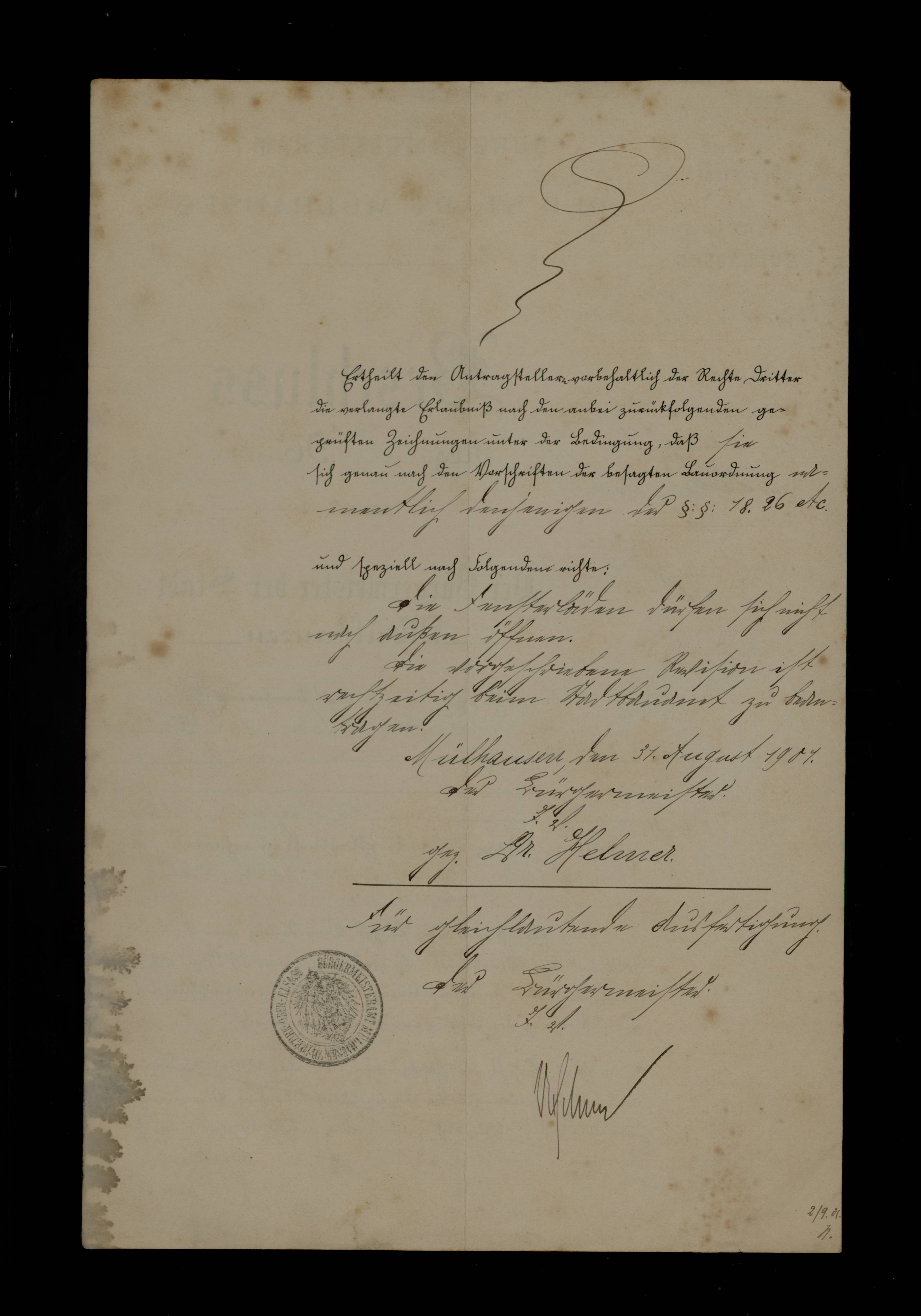 N°35 rue de la Justice, arrêté d'alignement n°262 A, 31 août 1901, verso