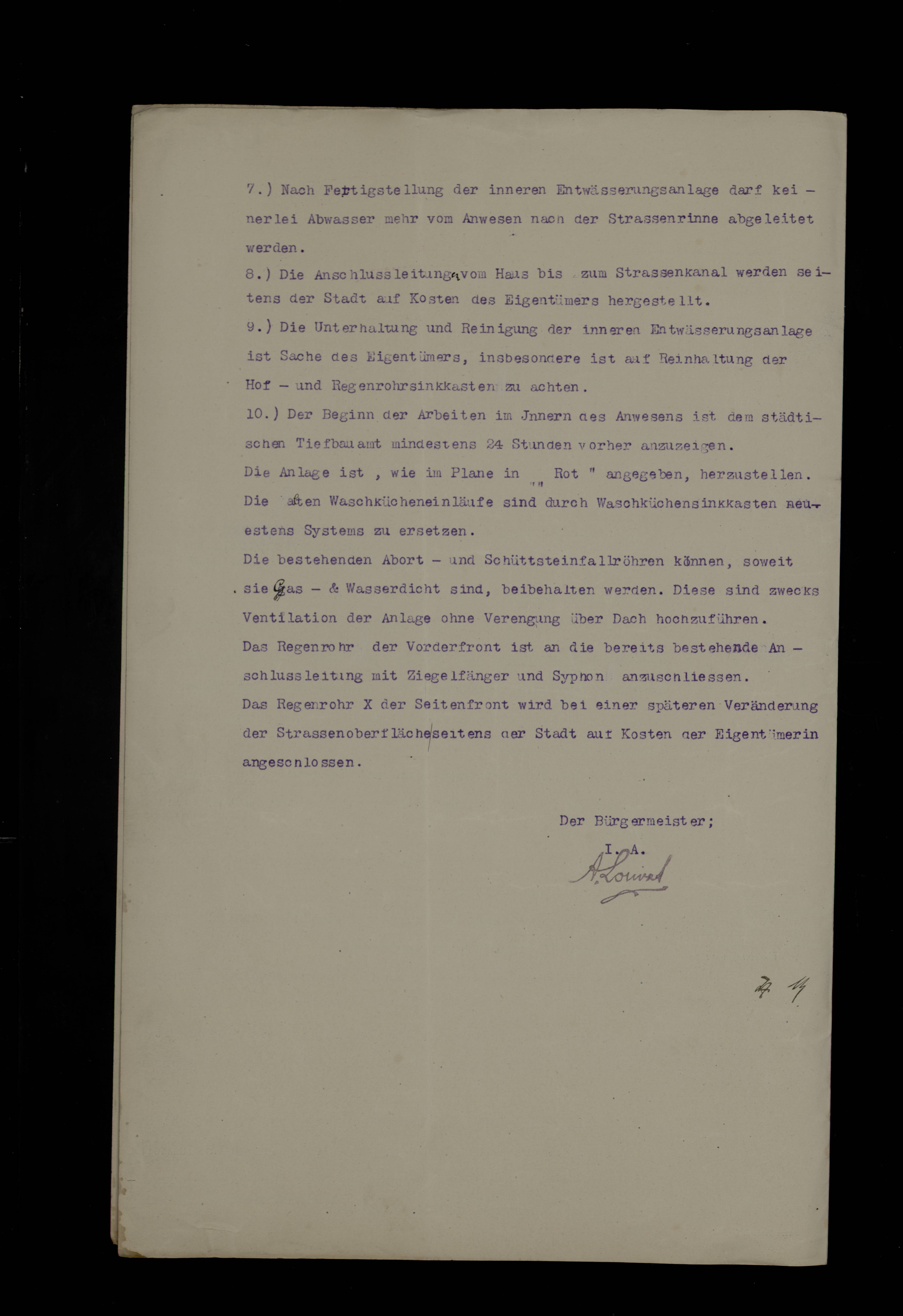 Rue de la Justice, raccordement au réseau d'égouts flottants, permis de construire n°3948, 19 septembre 1911, verso
