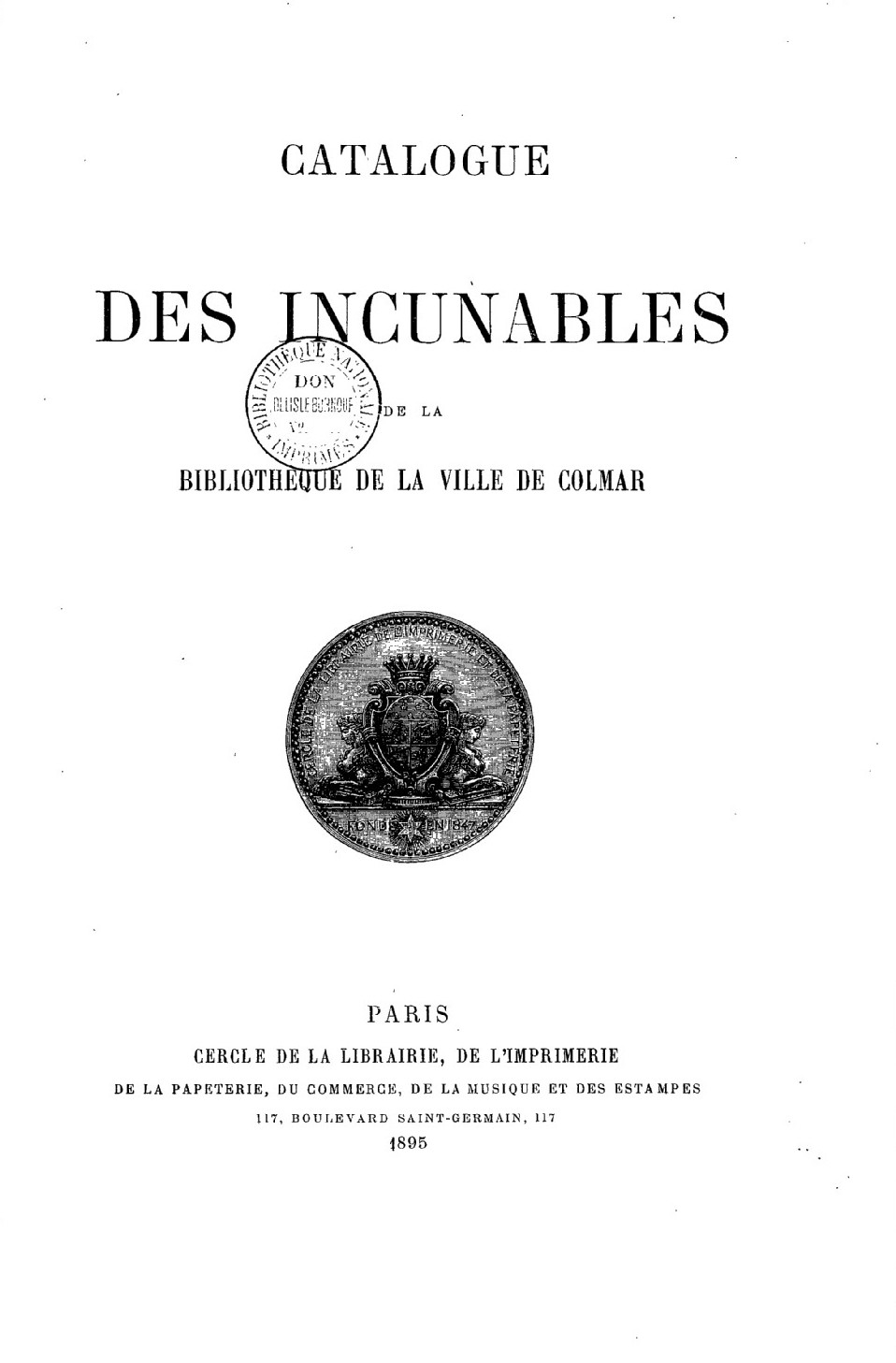 Catalogue des incunables de Colmar