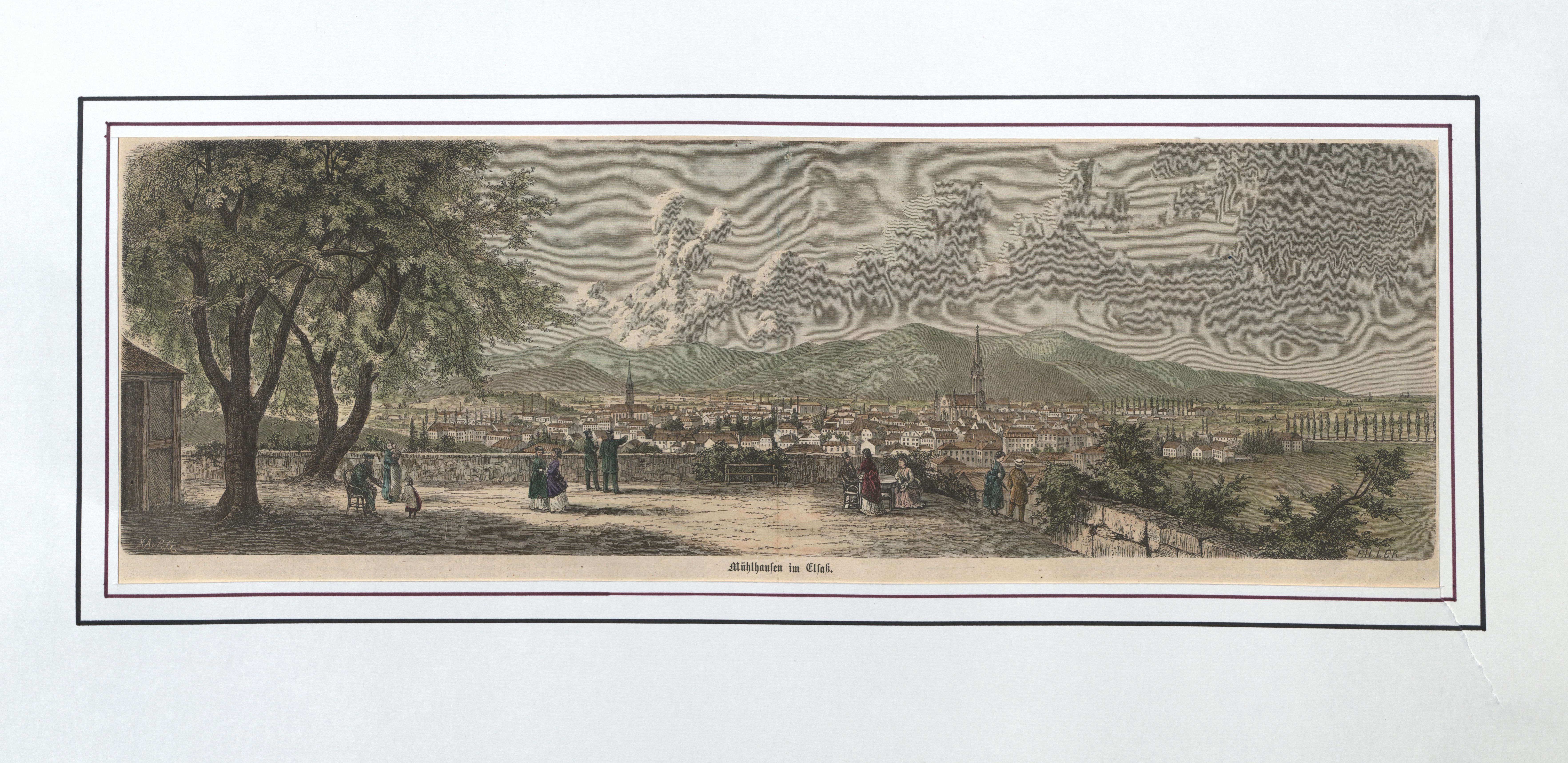 Théodore Müller (1819-1879) « Partie comprenant la chaîne des Vosges de Thann à Sélestadt prise de la campagne de Mr. André Koechlin à Mulhouse »