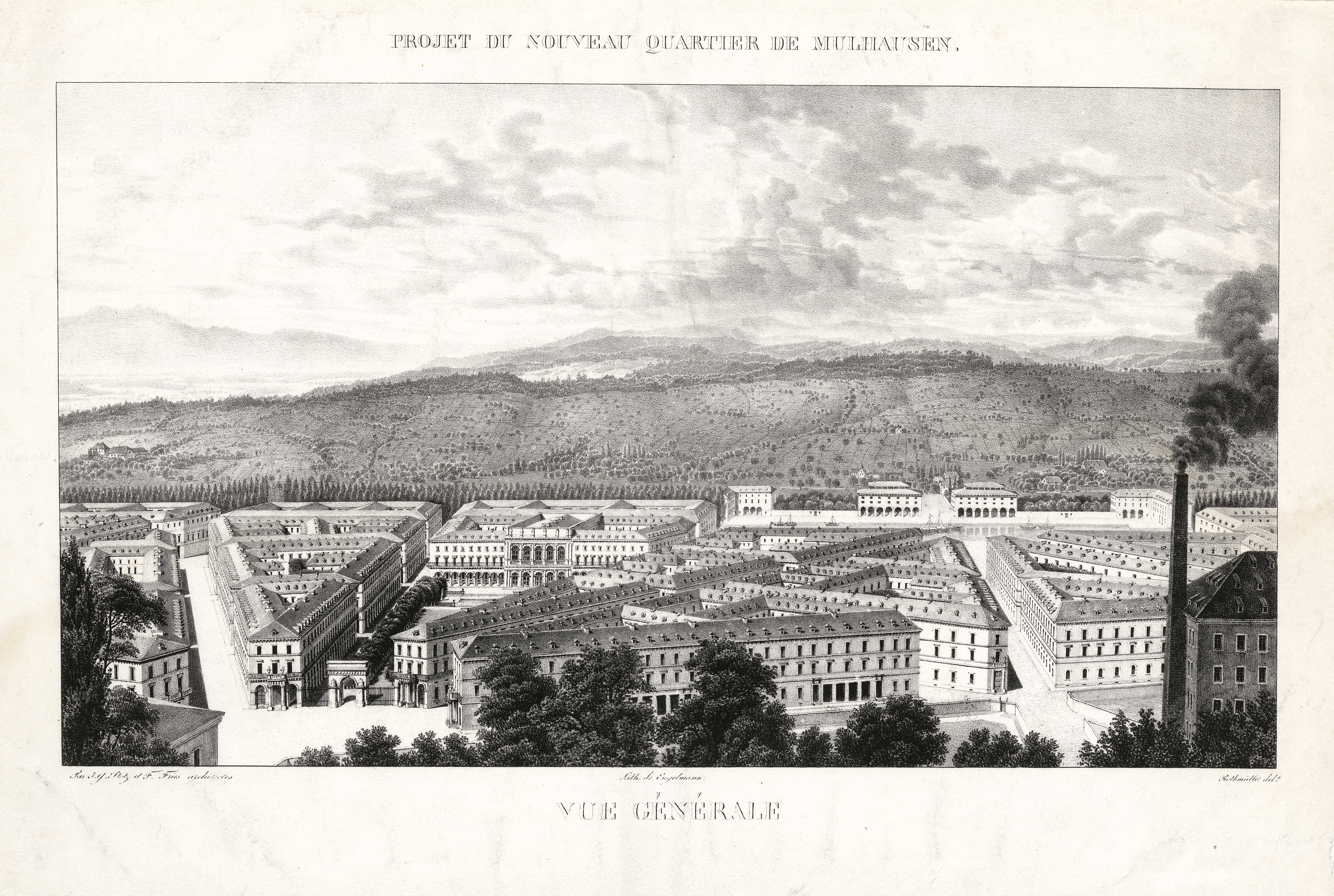 Jacques Rothmüller (1804-1862) « Projet du nouveau quartier de Mulhausen. Vue générale »