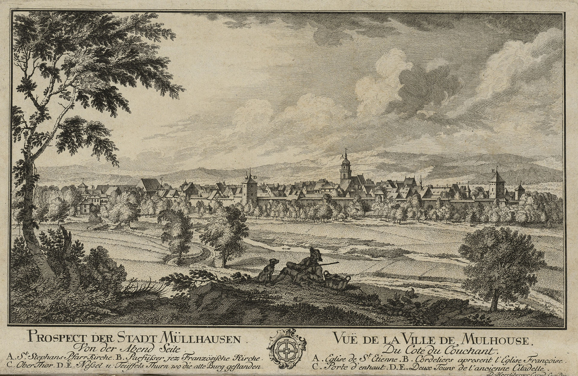 Prospect Der Stadt Mullhausen Von der Abend Seite / Vue De La Ville De Mulhouse Du Côté du Couchant 1770