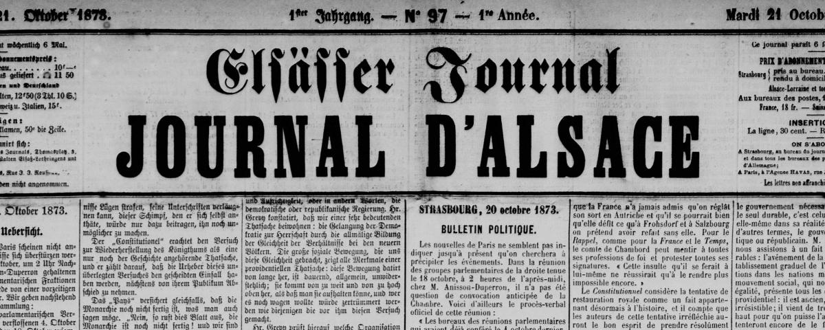 Journal d'Alsace - une du 21 oct 1876